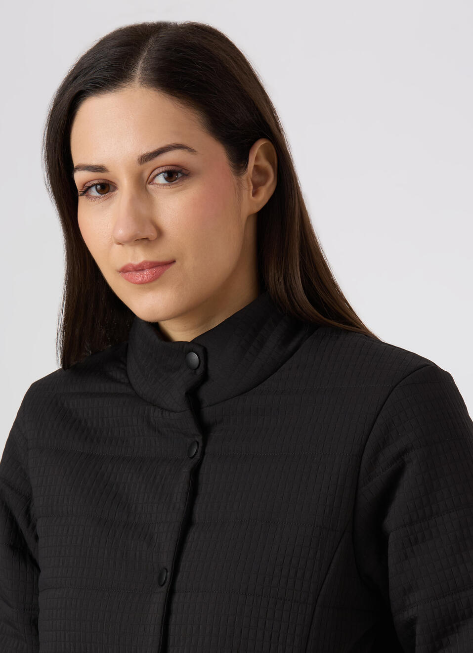 Women Black Regular Fit High Neck Quilted Jacket, , large image number 4