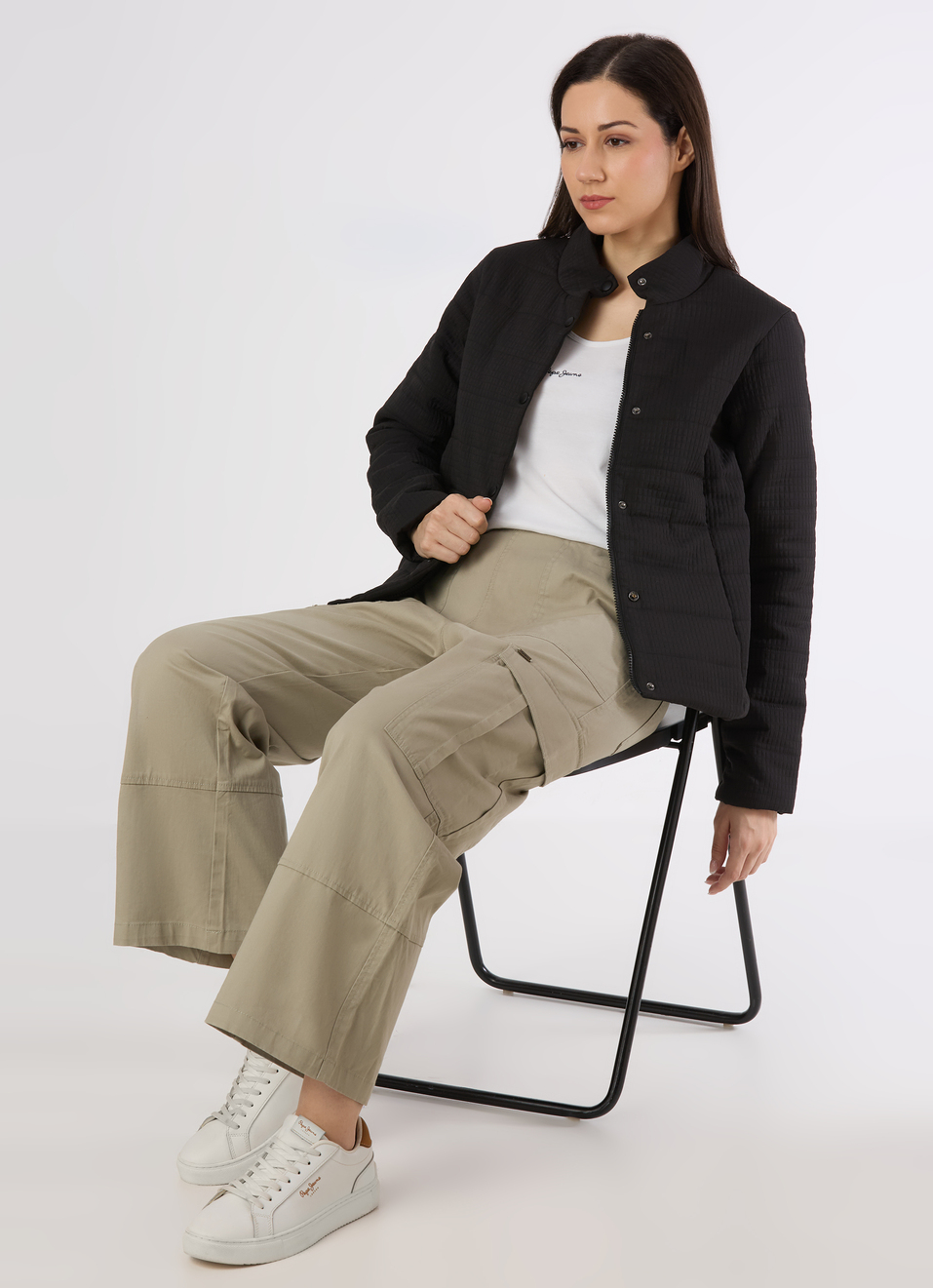 Women Black Regular Fit High Neck Quilted Jacket, , large image number 5