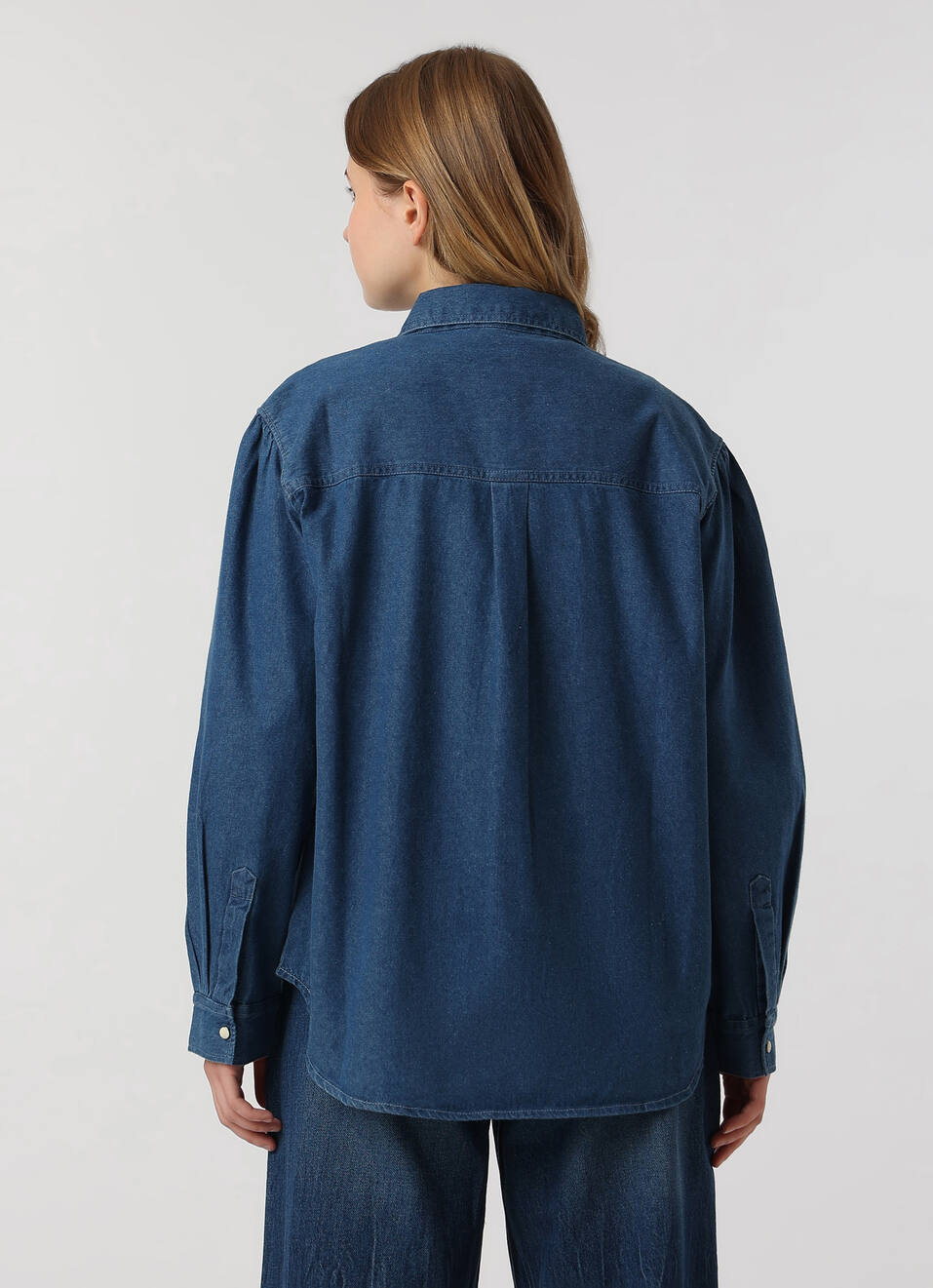 Women Blue Solid Denim Oversized Casual Shirt, , large image number 2