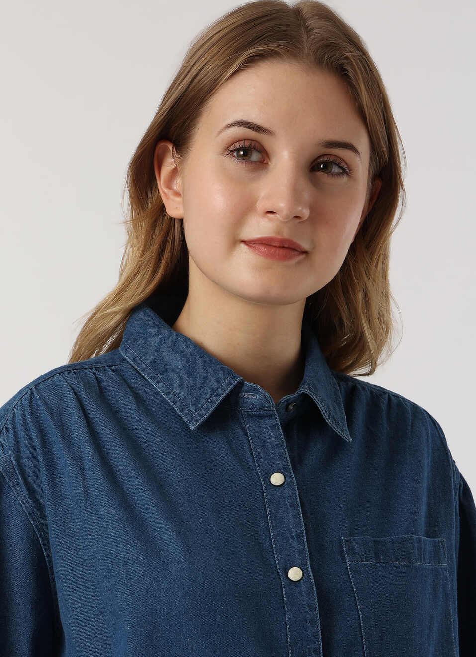Women Blue Solid Denim Oversized Casual Shirt, , large image number 4