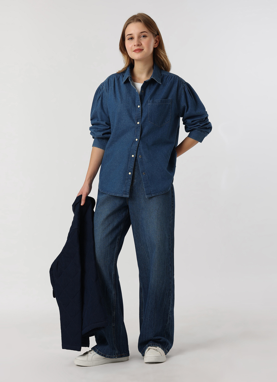 Women Blue Solid Denim Oversized Casual Shirt, , large image number 6