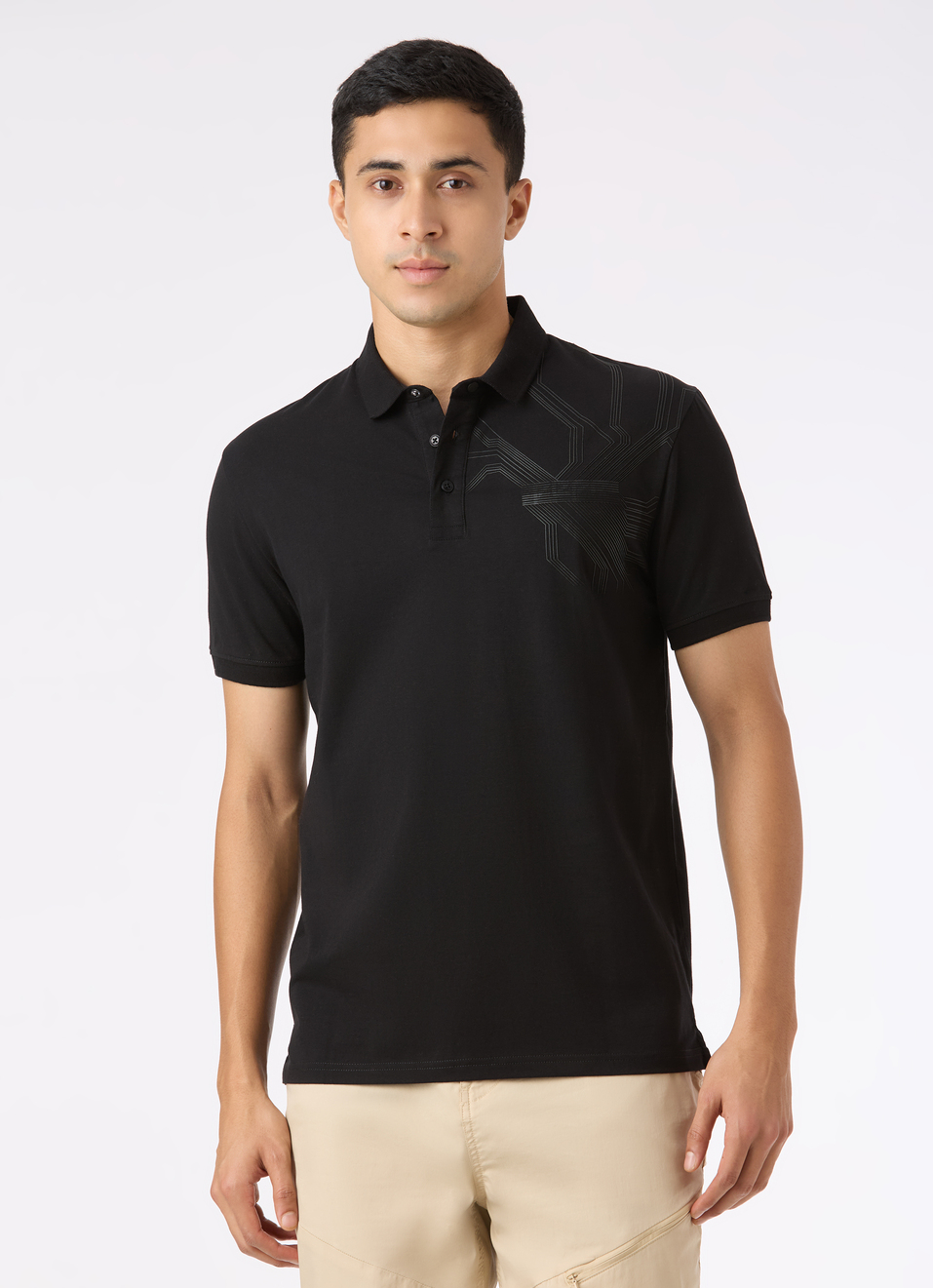 Men Black Geometric Print Polo, , large image number 1