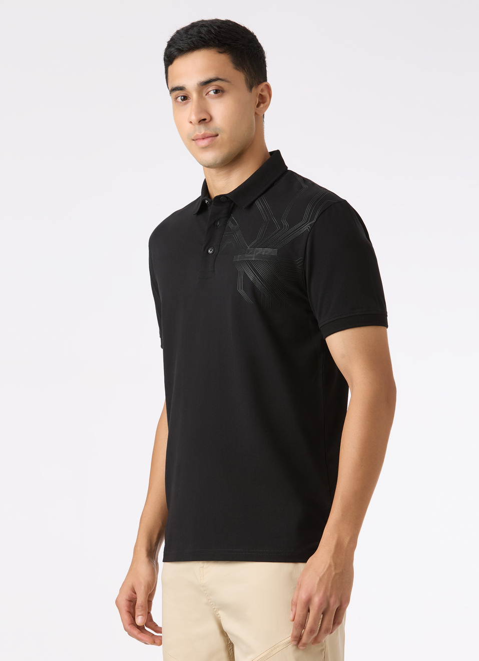 Men Black Geometric Print Polo, , large image number 3