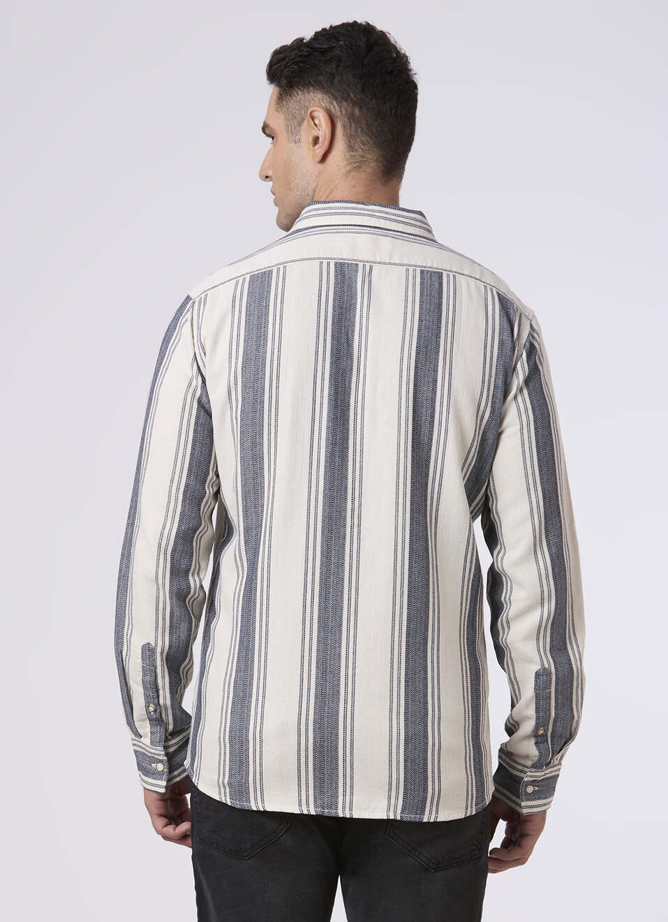 Men White & Grey Vertical Stripe Casual Shirt, , large image number 2