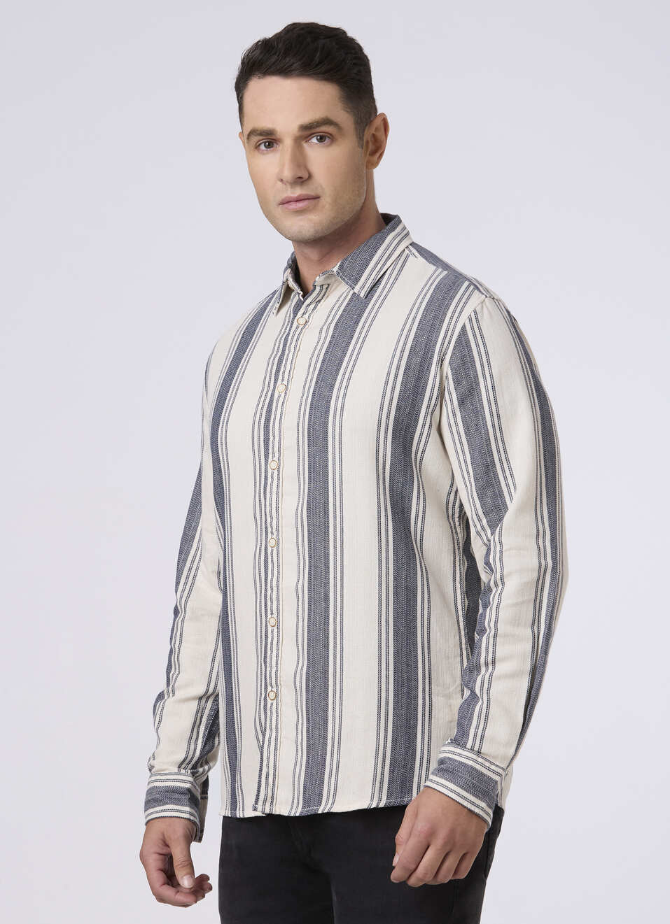 Men White & Grey Vertical Stripe Casual Shirt, , large image number 3
