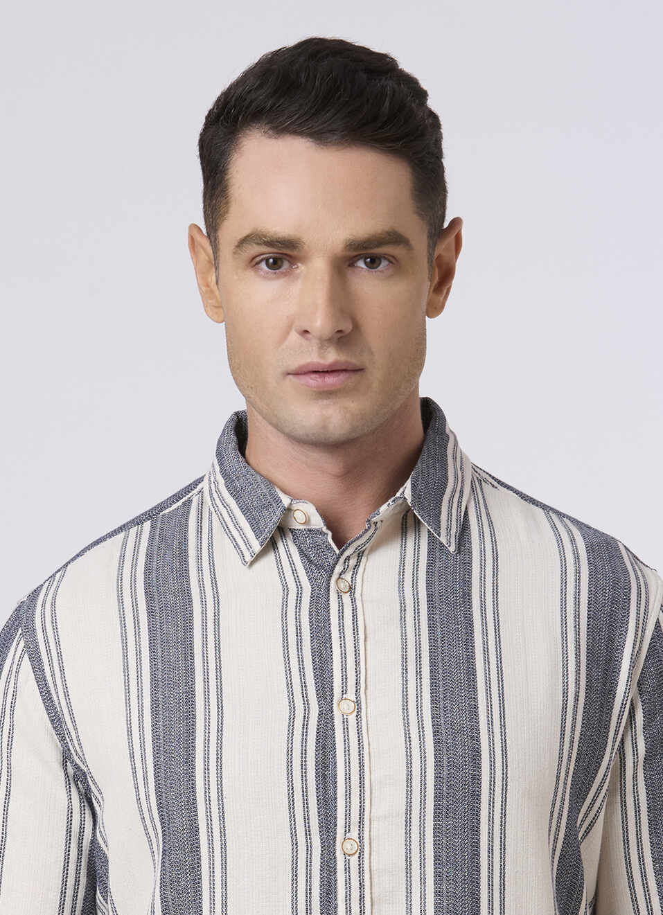 Men White & Grey Vertical Stripe Casual Shirt, , large image number 4