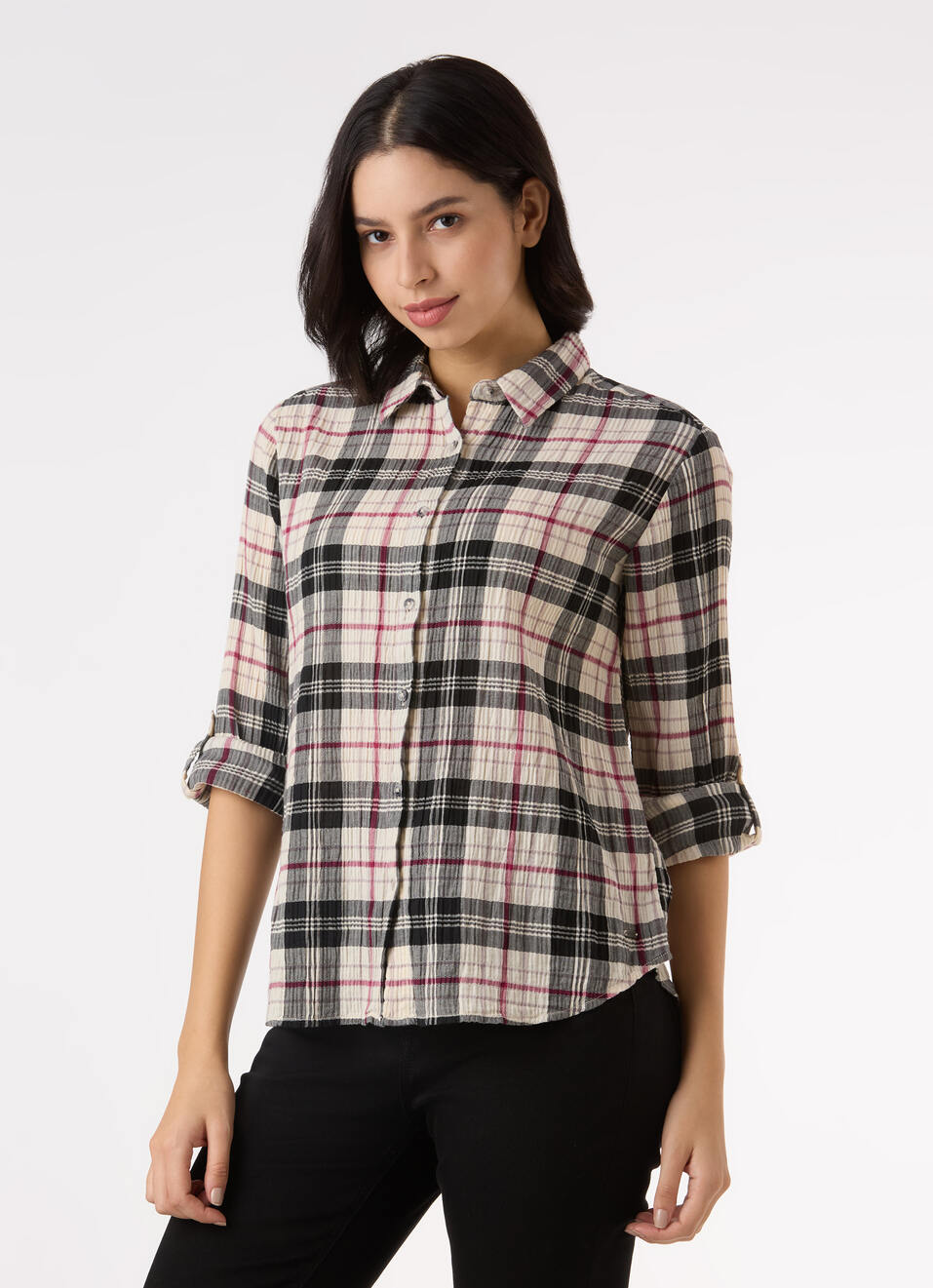 Women Black Checked Regular Fit Shirt, , large image number 3