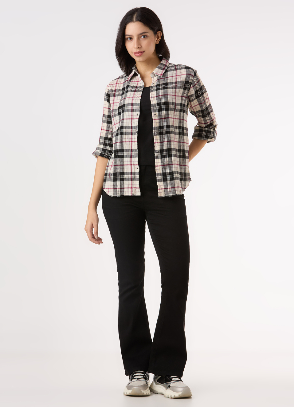 Women Black Checked Regular Fit Shirt, , large image number 5