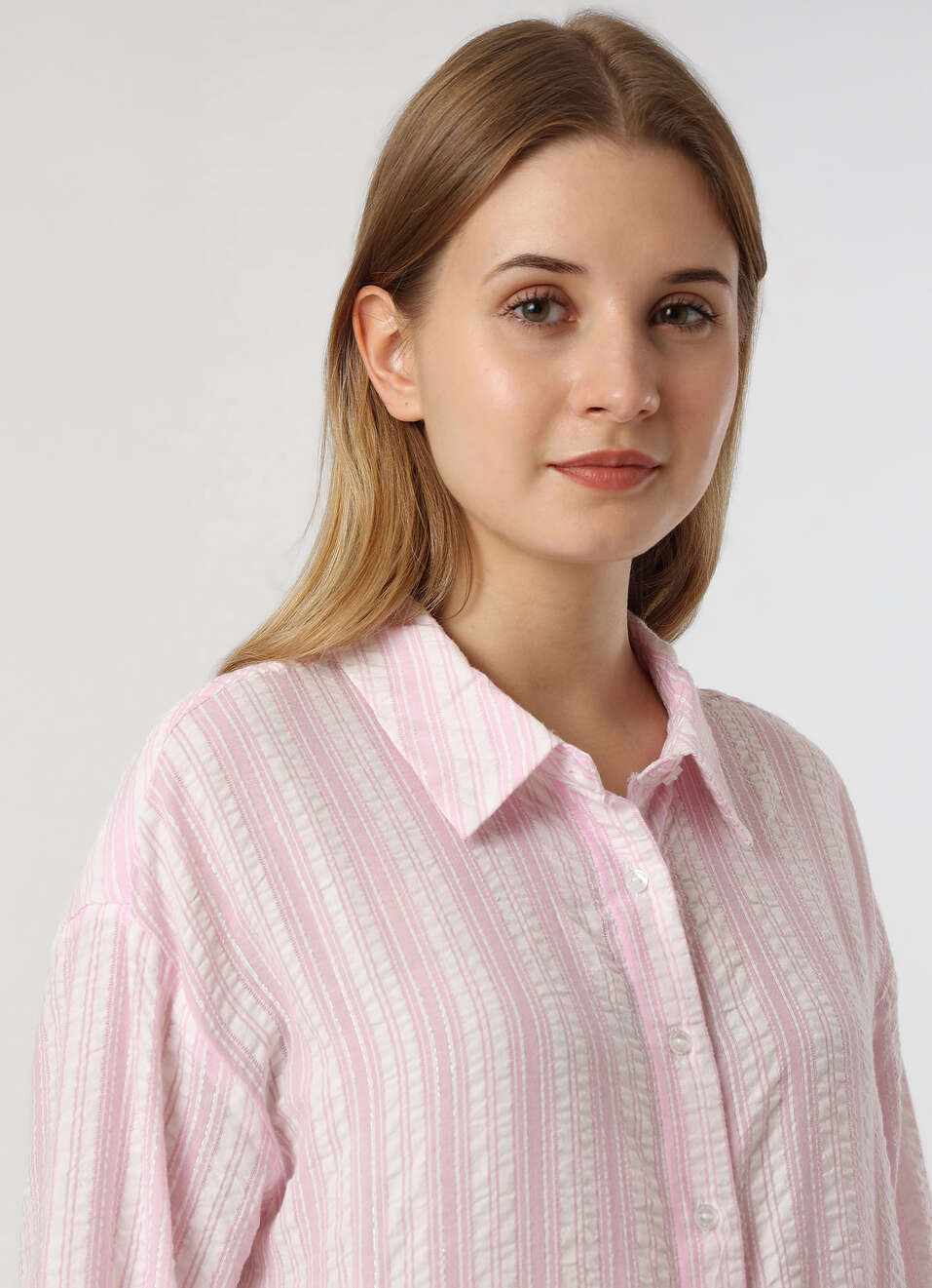 Women Pink Textured Striped Oversized Casual Shirt, , large image number 4
