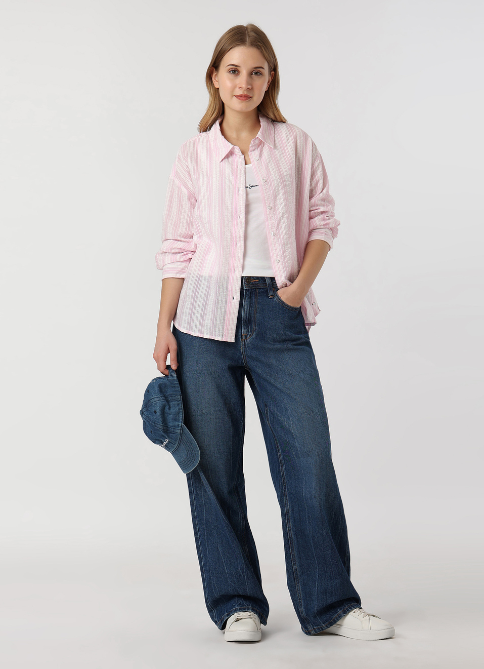 Women Pink Textured Striped Oversized Casual Shirt, , large image number 5