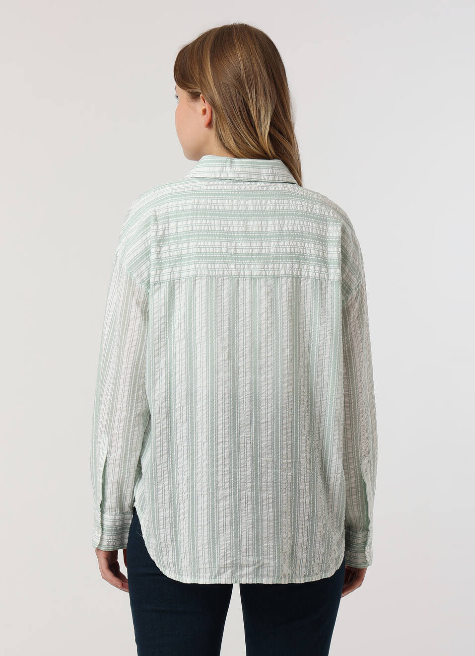 Women Green Textured Striped Oversized Casual Shirt, , large image number 2