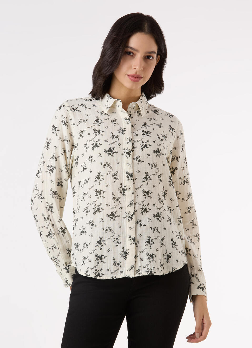 Women White Floral Print Regular Full Sleeve Shirt, , large image number 1