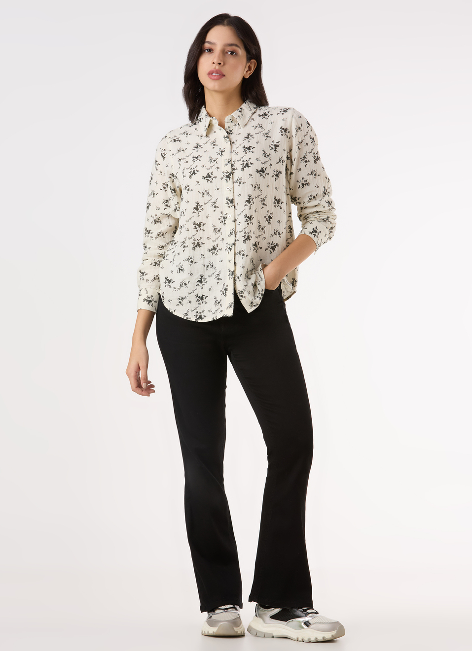Women White Floral Print Regular Full Sleeve Shirt, , large image number 5