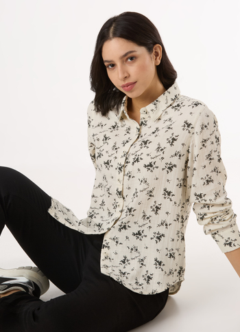 Women White Floral Print Regular Full Sleeve Shirt