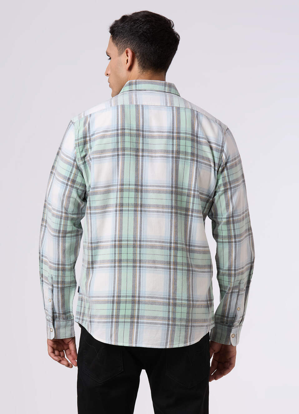 Men Lime Green Checked Regular Fit Full Sleeve Shirt, , large image number 2