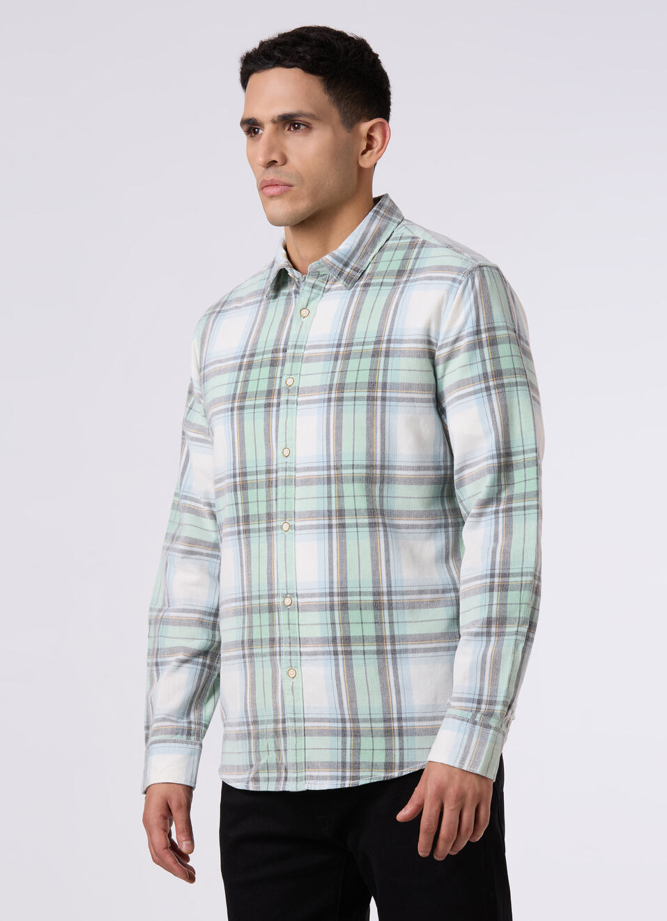 Men Lime Green Checked Regular Fit Full Sleeve Shirt, , large image number 3