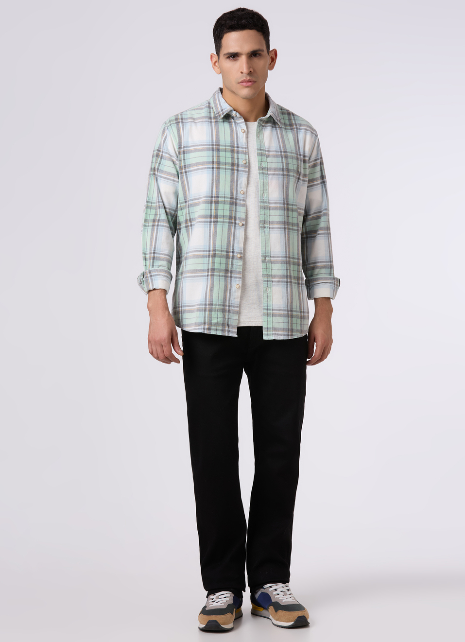 Men Lime Green Checked Regular Fit Full Sleeve Shirt, , large image number 5