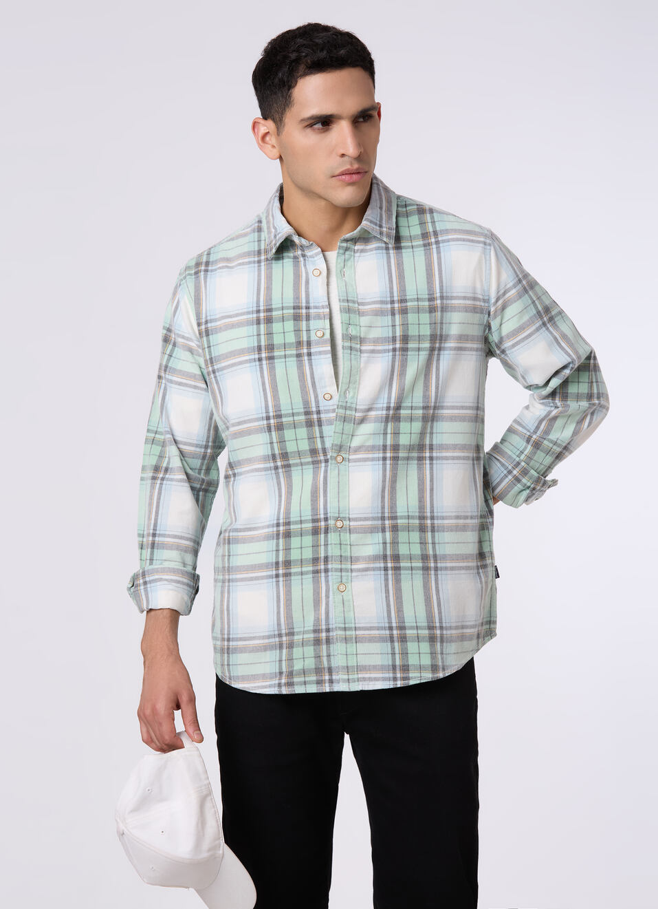 Men Lime Green Checked Regular Fit Full Sleeve Shirt, , large image number 0