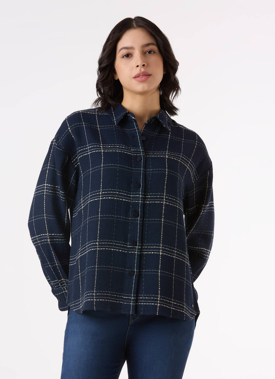 Women Navy Checked Oversized Shirt, , large image number 1