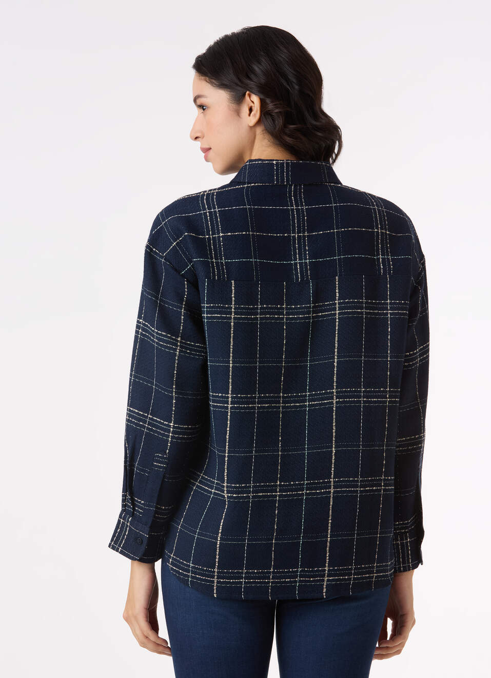 Women Navy Checked Oversized Shirt, , large image number 2