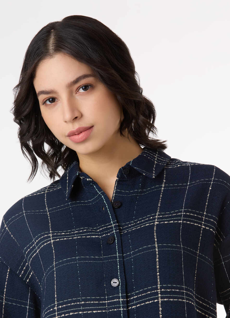 Women Navy Checked Oversized Shirt, , large image number 4