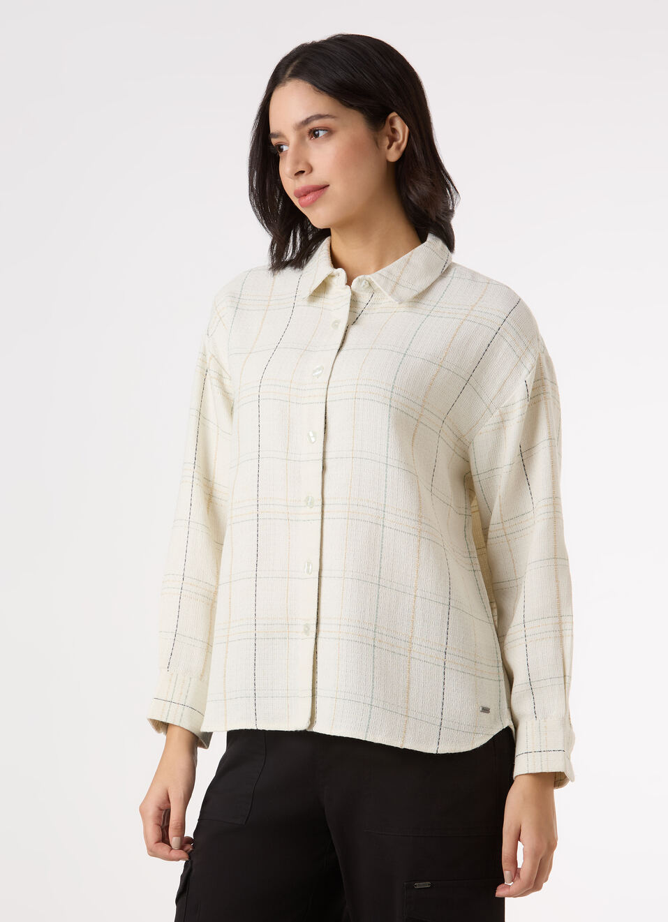 Women White Checked Oversized Shirt, , large image number 3