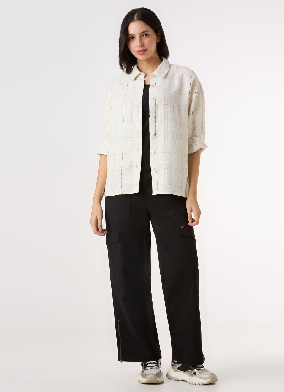 Women White Checked Oversized Shirt, , large image number 5