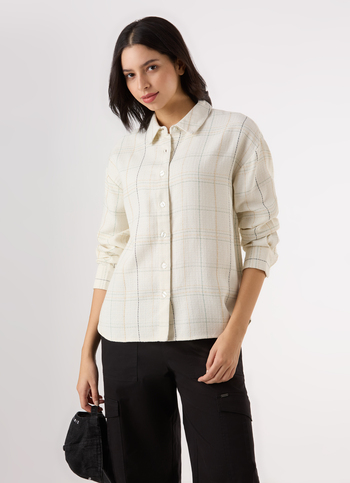 Women White Checked Oversized Shirt