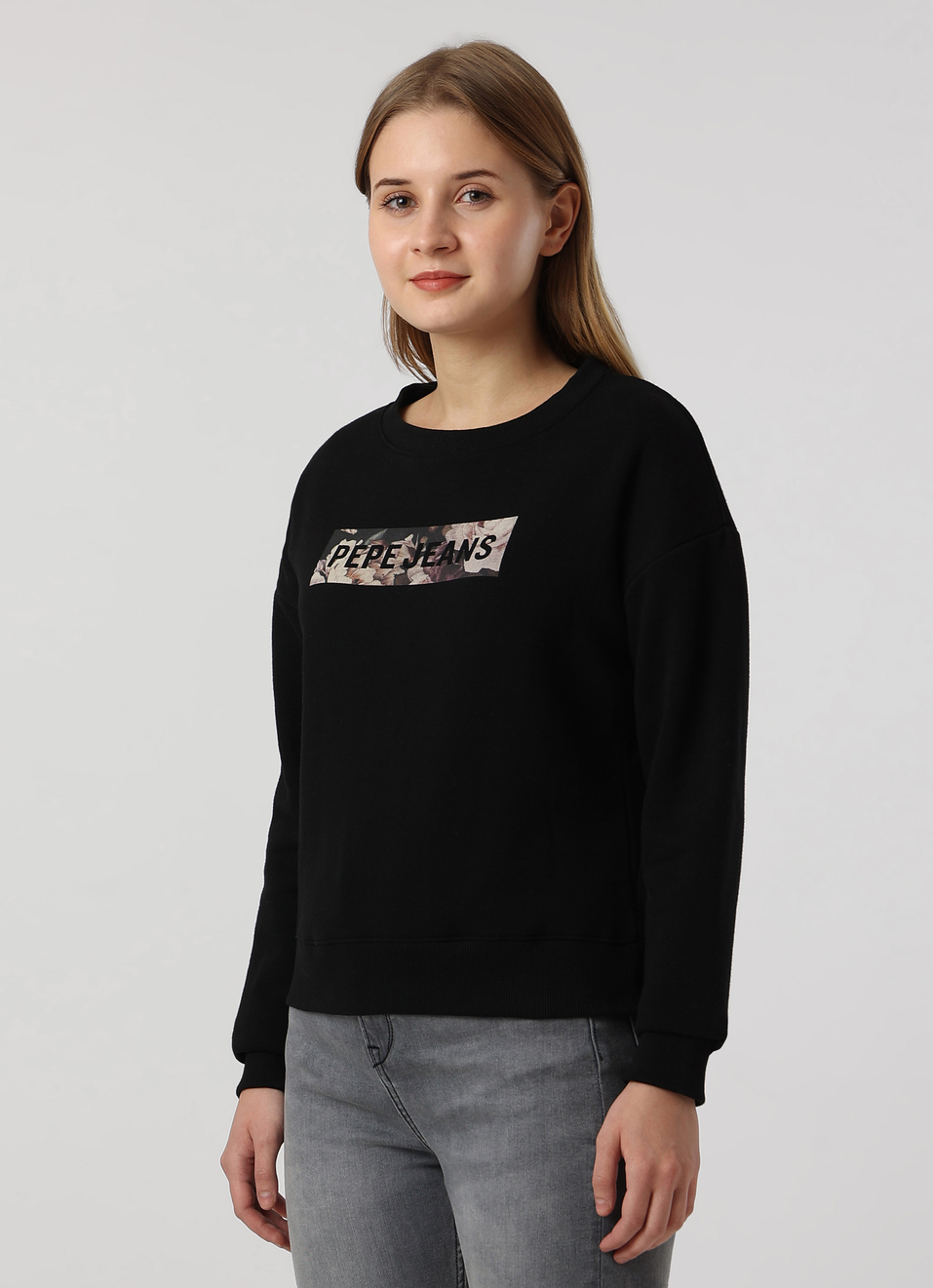 Women Black Comfort Fit Camouflage Logo Crew Neck Sweatshirt, , large image number 3