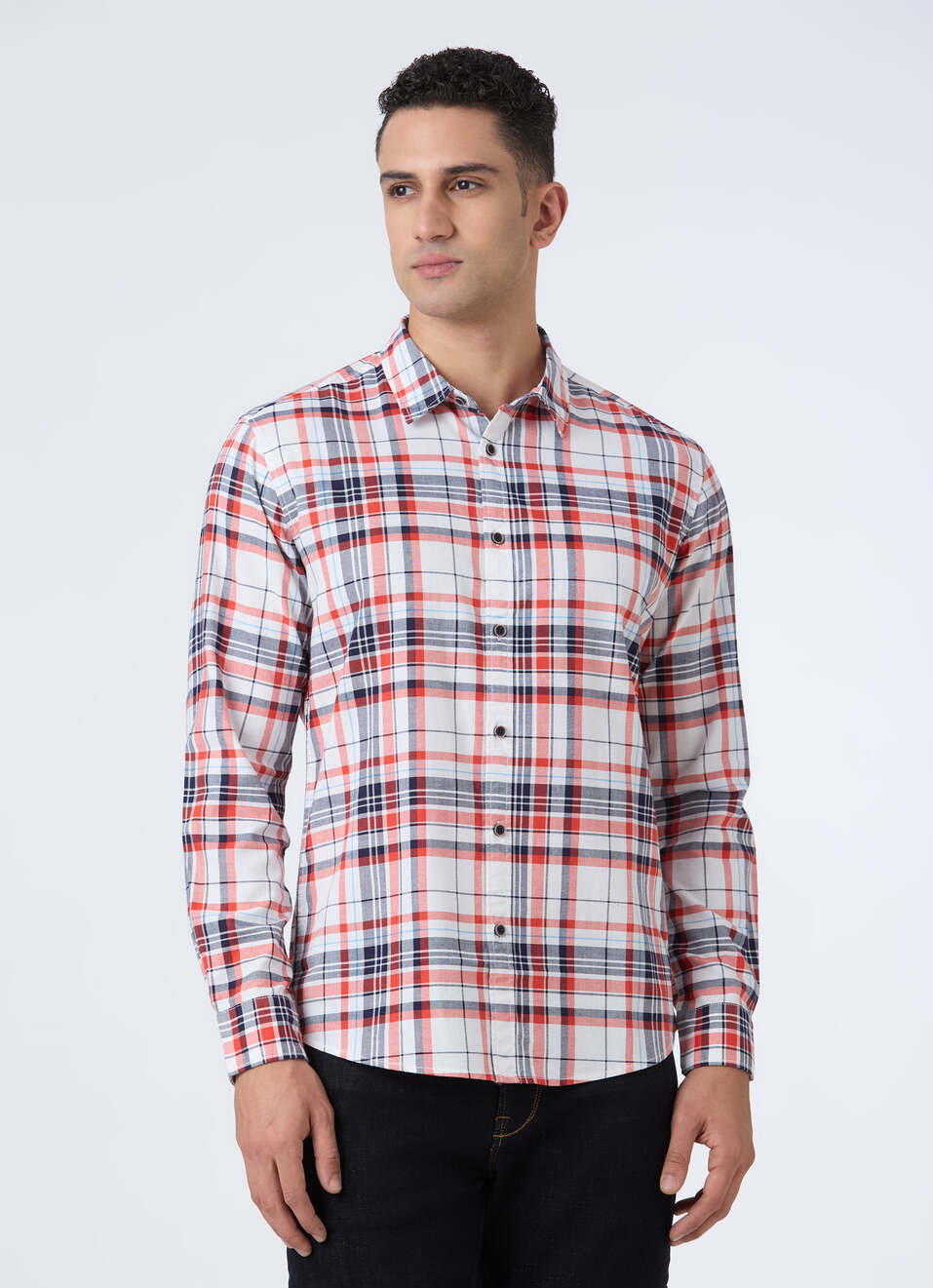 Men Red Tartan Check Full Sleeve Shirt, , large image number 1