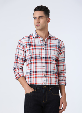 Men Red Tartan Check Full Sleeve Shirt