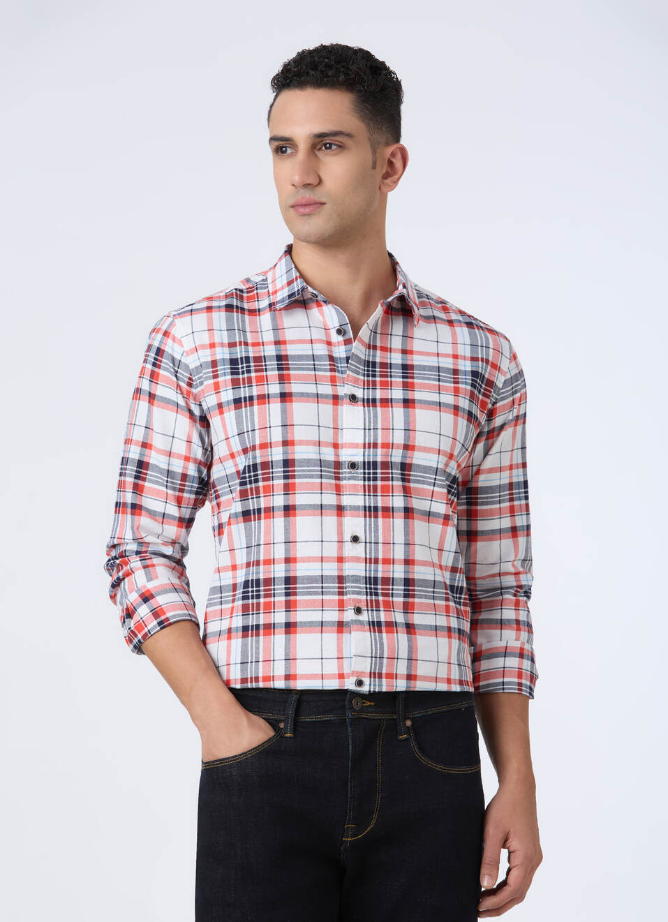 Men Red Tartan Check Full Sleeve Shirt, , large image number 0