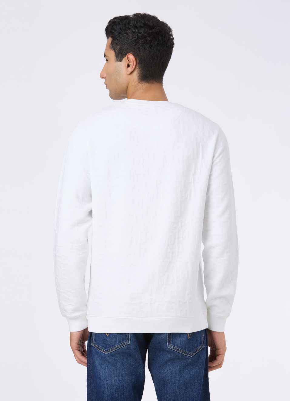 Men White Self Textured Regular Fit Sweatshirt, , large image number 2
