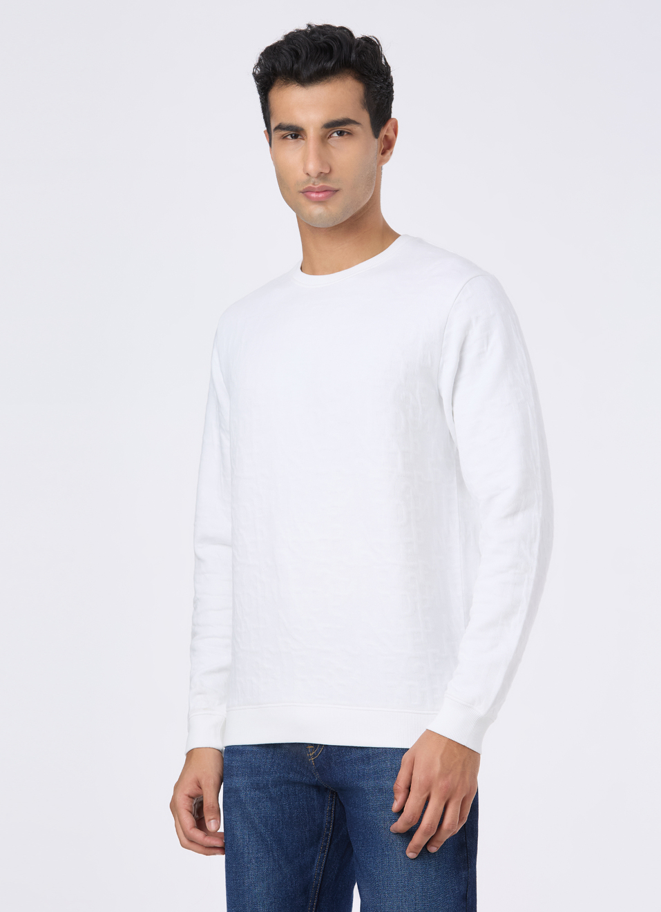 Men White Self Textured Regular Fit Sweatshirt, , large image number 3