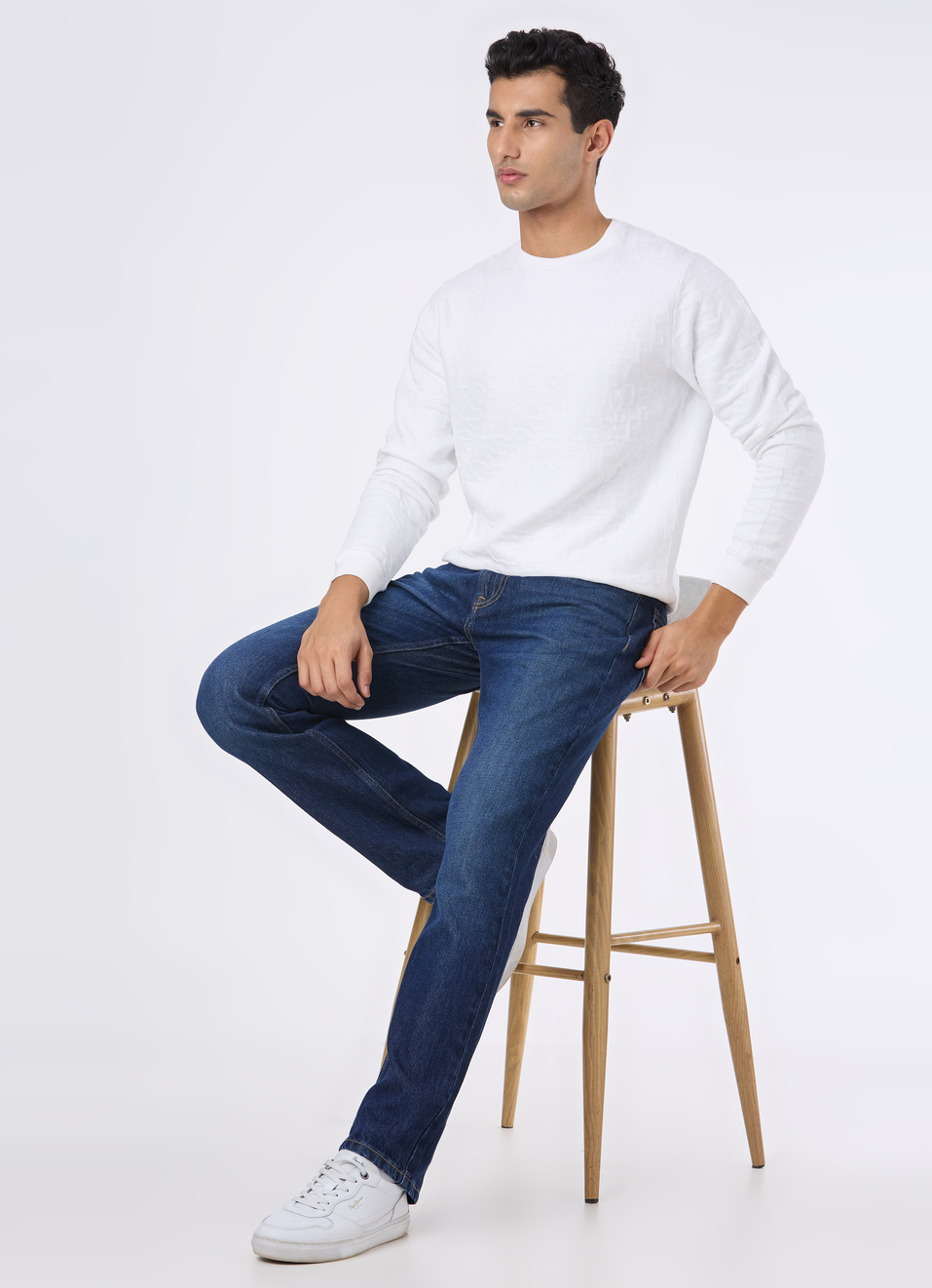 Men White Self Textured Regular Fit Sweatshirt, , large image number 5