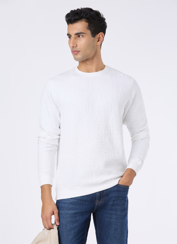 Men White Self Textured Regular Fit Sweatshirt