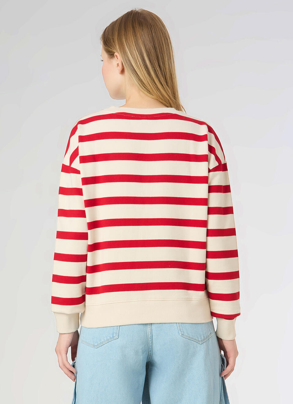 Women Red Stripe Comfort Fit Sweatshirt, , large image number 2