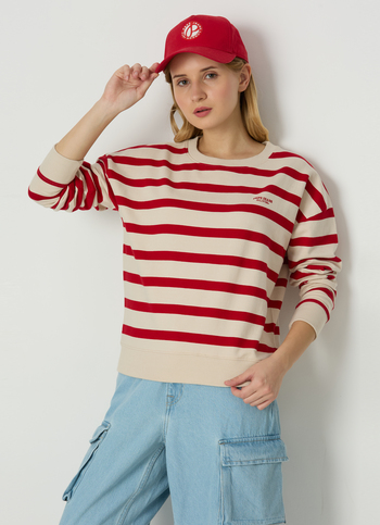 Women Red Stripe Comfort Fit Sweatshirt