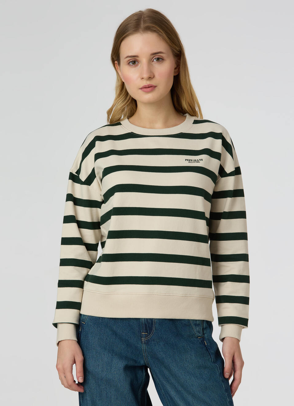 Women Green Stripe Comfort Fit Sweatshirt, , large image number 1