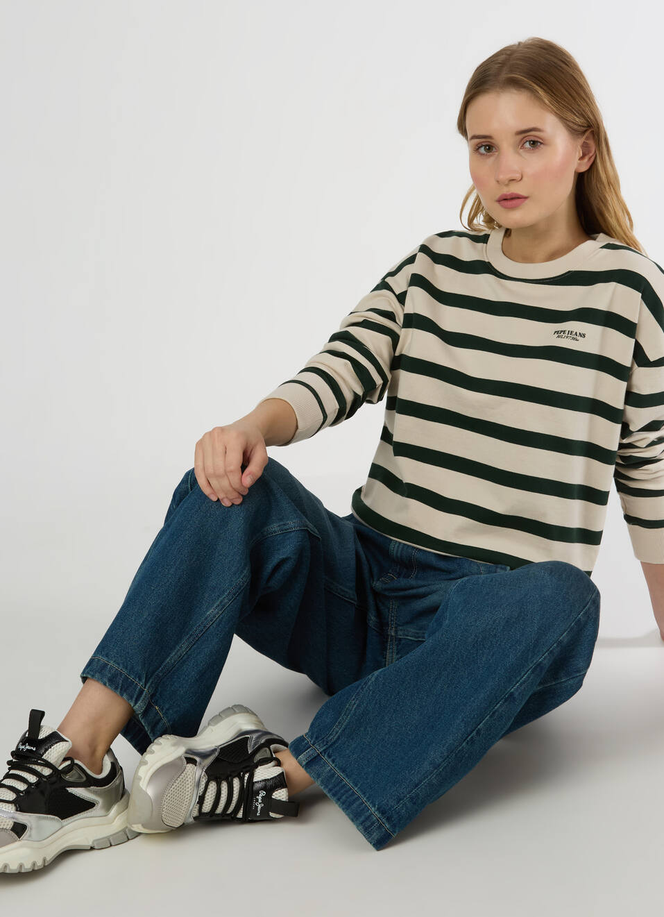 Women Green Stripe Comfort Fit Sweatshirt, , large image number 0