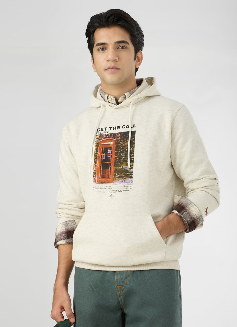 Men Ecru White Graphic Hoodie, , large image number 0