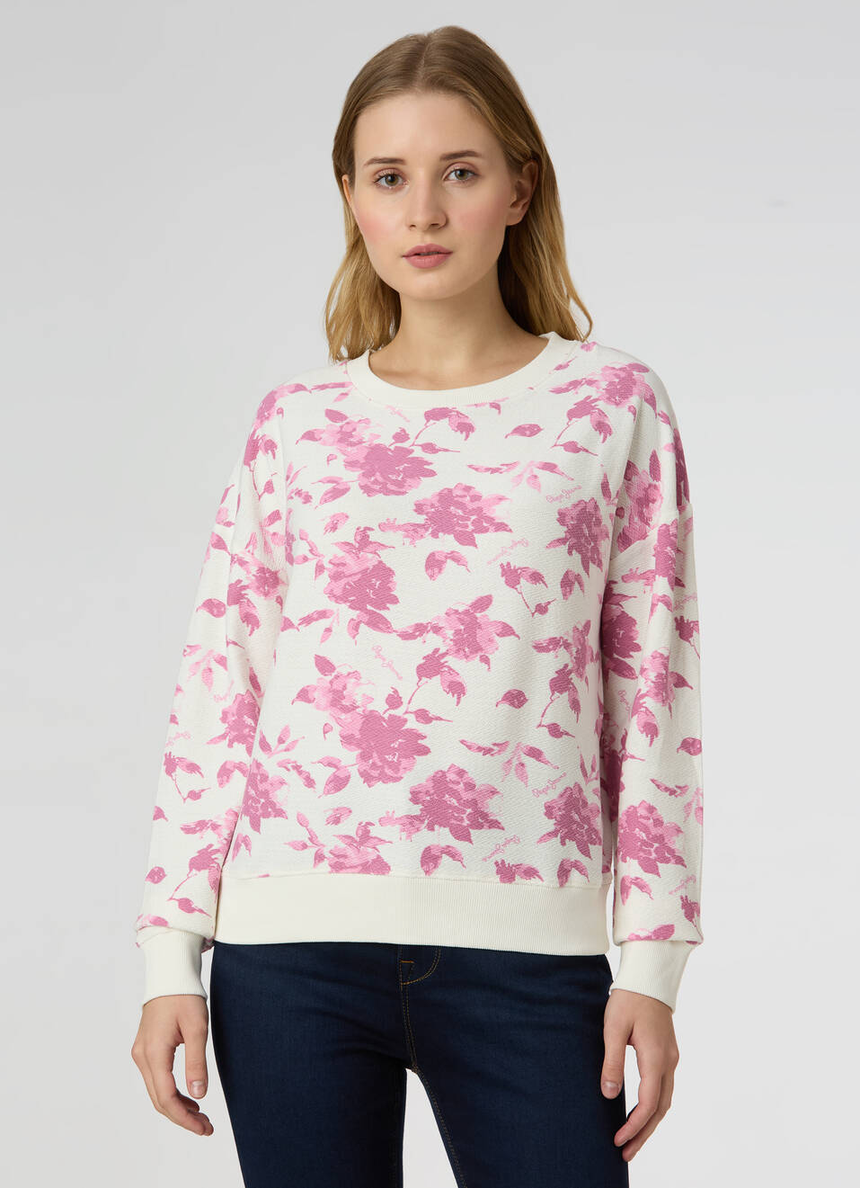 Women Pink Floral Print Comfort Fit Sweatshirt, , large image number 1
