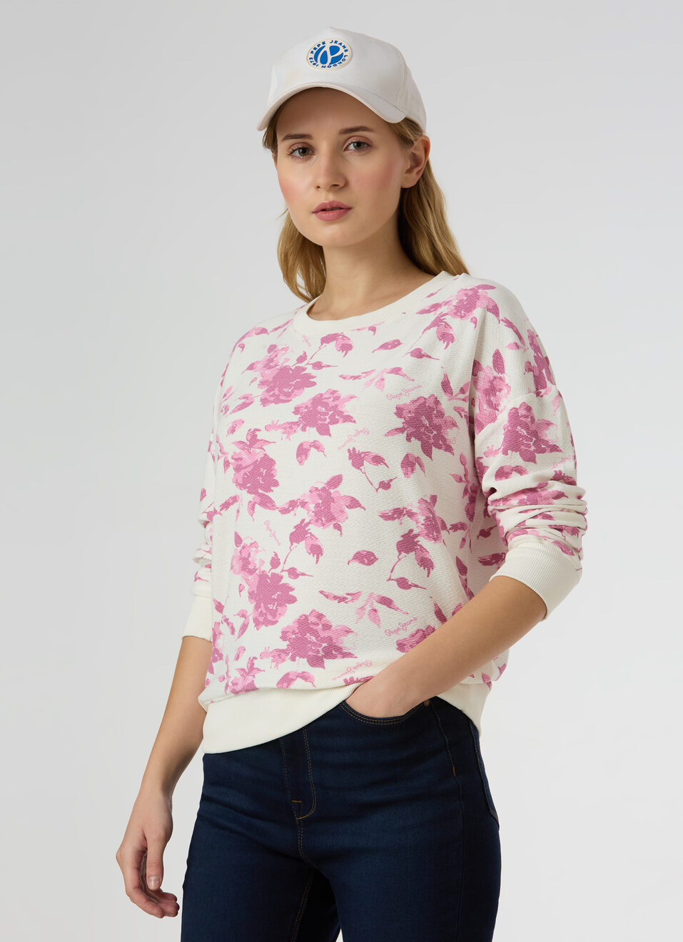 Women Pink Floral Print Comfort Fit Sweatshirt, , large image number 0