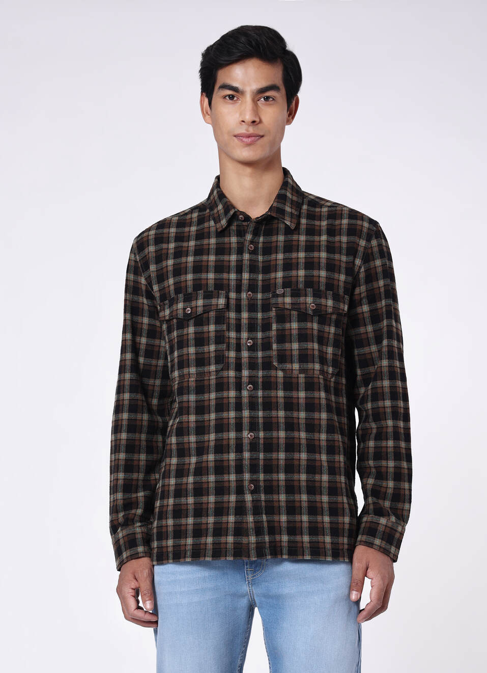 Men Brown Oversized Checked Shirt, , large image number 1