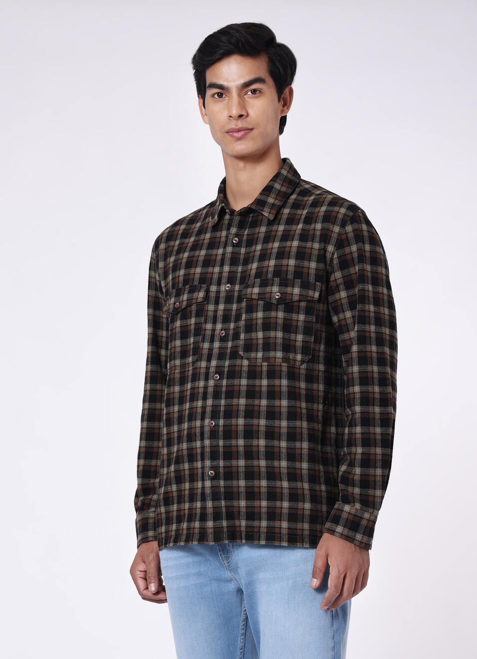 Men Brown Oversized Checked Shirt, , large image number 3