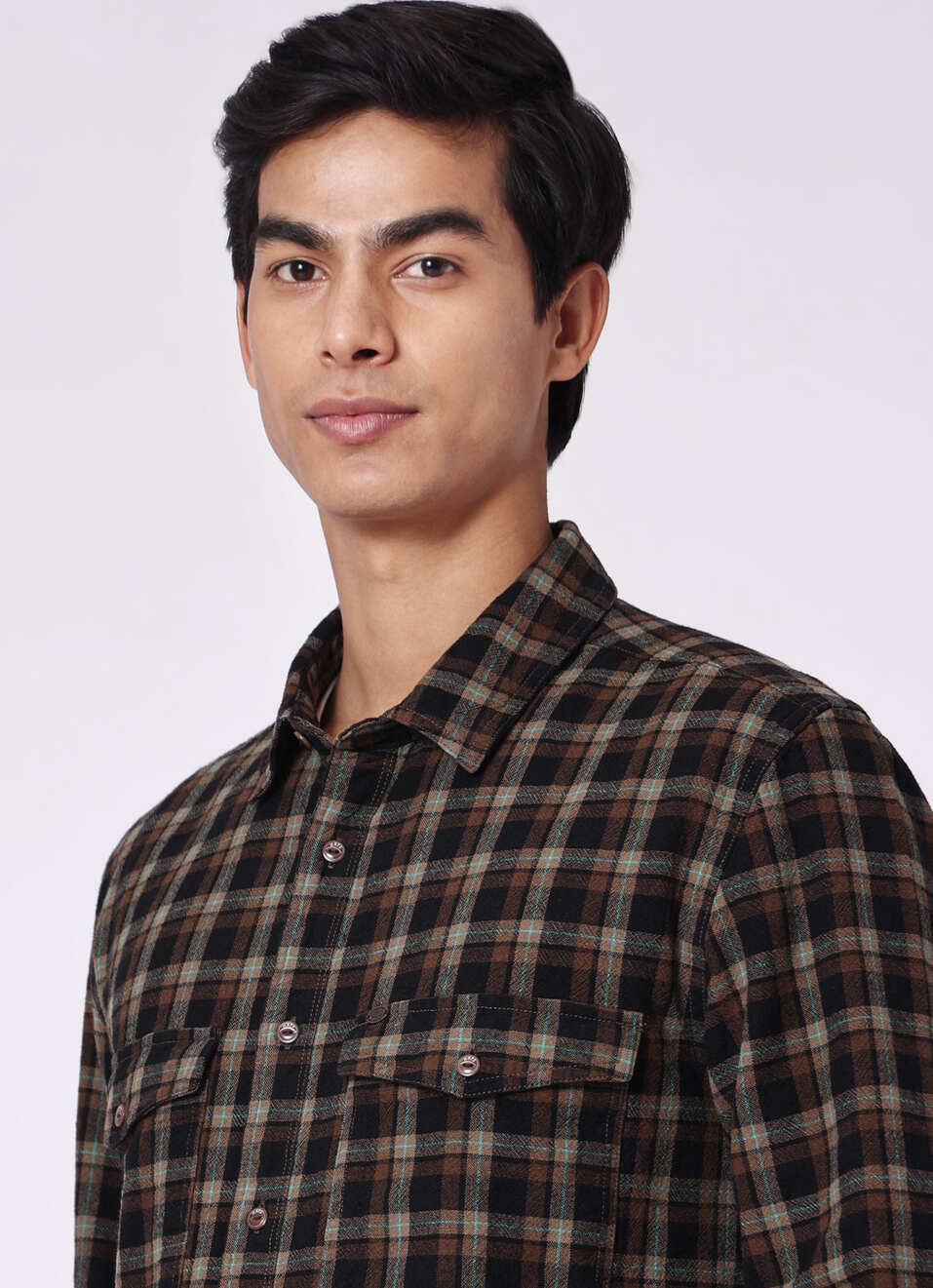 Men Brown Oversized Checked Shirt, , large image number 4