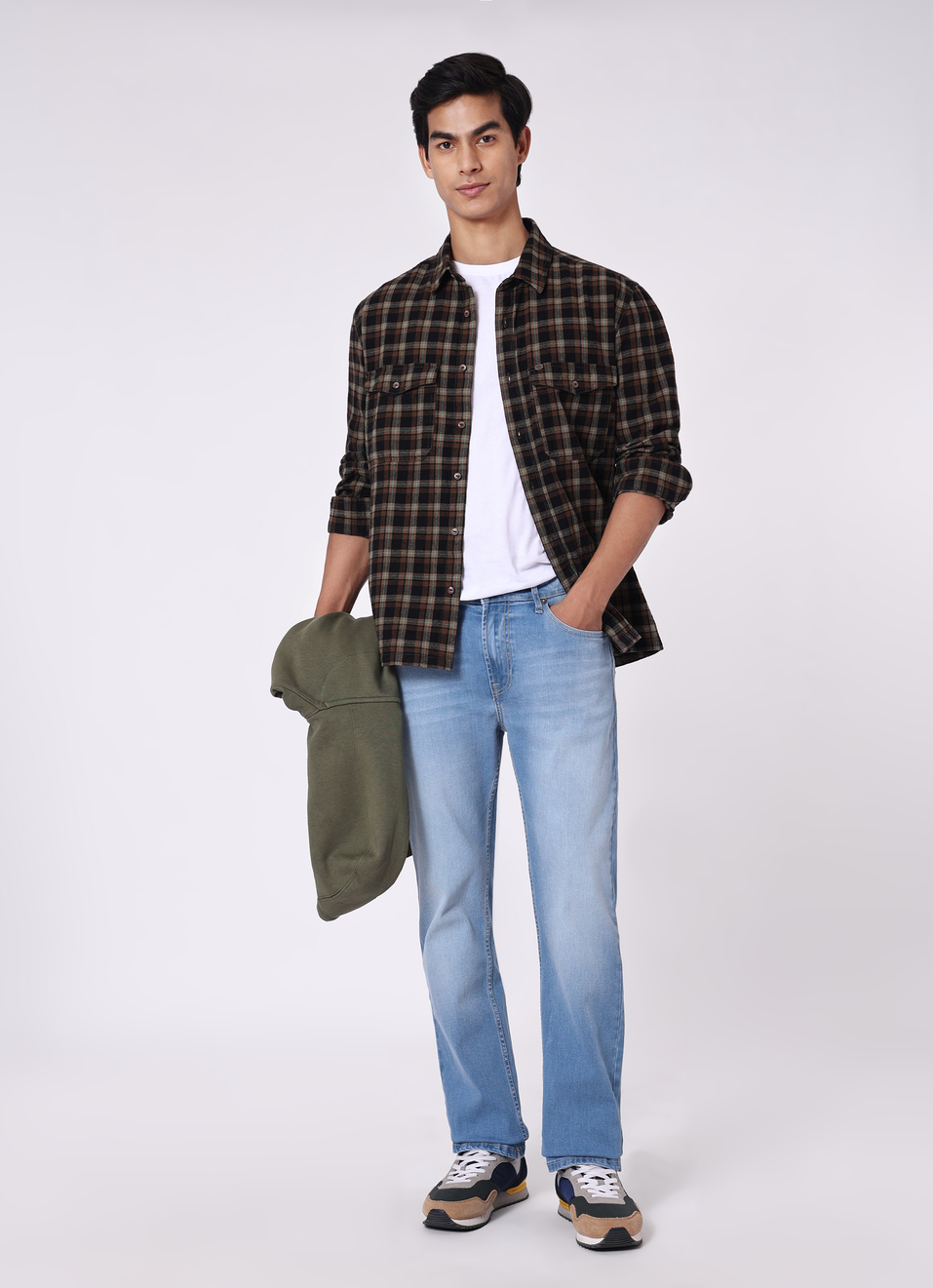 Men Brown Oversized Checked Shirt, , large image number 5