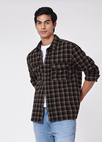 Men Brown Oversized Checked Shirt