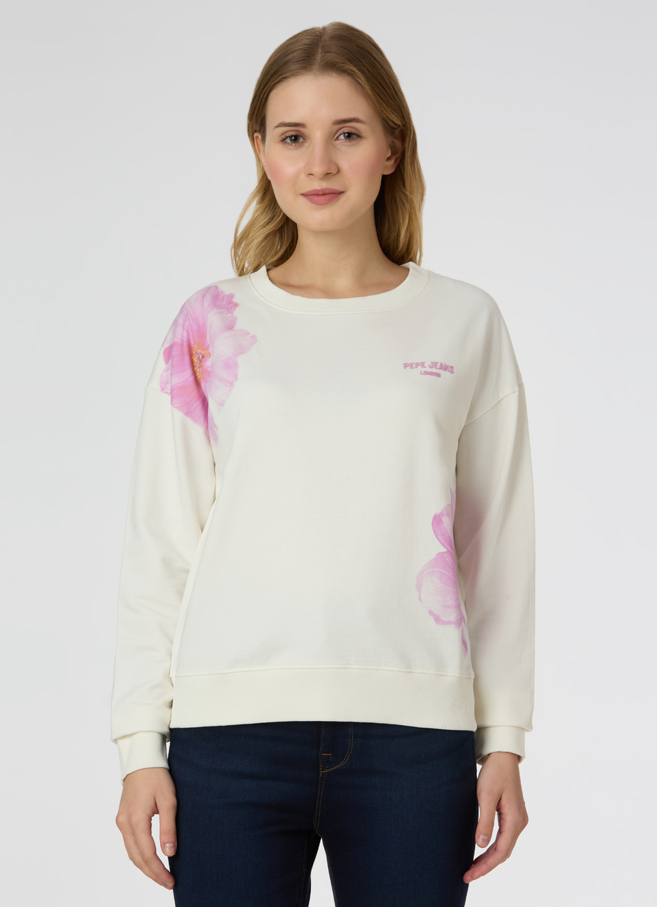 Women Off White Floral Print Comfort Fit Sweatshirt, , large image number 1