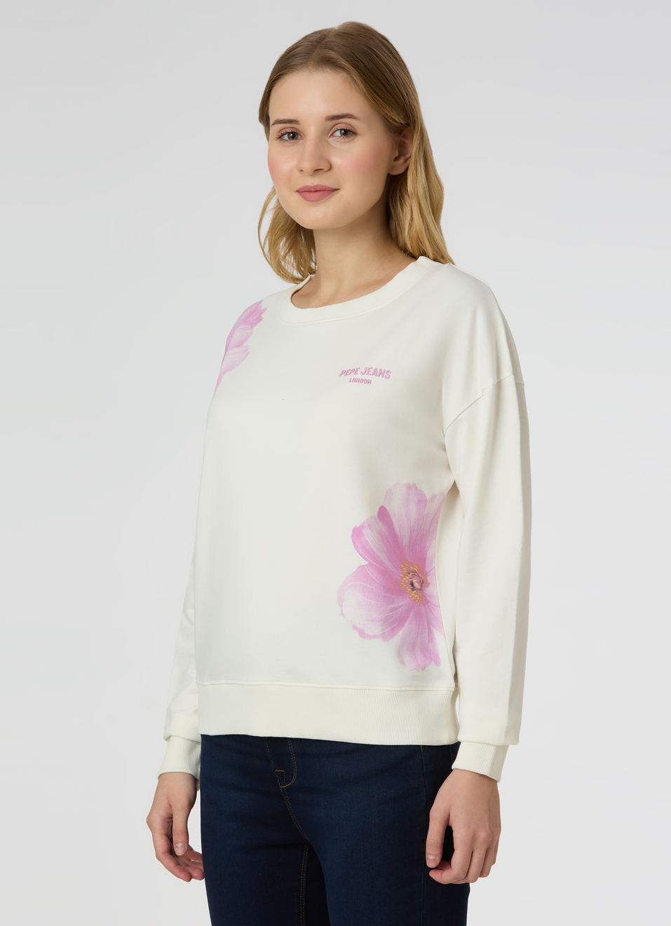 Women Off White Floral Print Comfort Fit Sweatshirt, , large image number 3
